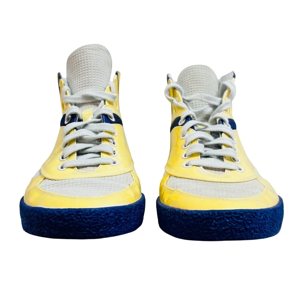 Yves Saint Laurent Rive Gauche Mens High Top Sneakers Yellow Blue Patent 43.5